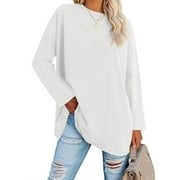Ruanyu Women's Long Sleeve Oversized T Shirts Loose Fit Casual Crew Neck Solid Tunic Tops Soft Blouse