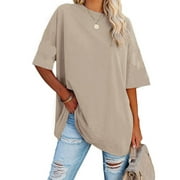 Ruanyu Women's Oversized T Shirts Tees Short Sleeve Crew Neck Loose Solid Color Cotton Tunic Tops