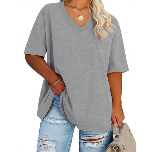 Ruanyu Women's Plus Size V Neck T Shirts Summer Half Sleeve Oversized Tees Casual Loose Fit Tunic Tops