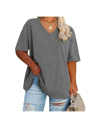 Women's Oversized V-Neck T-Shirts - Loose Fit Cotton Blend Summer Tops