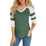 Ruanyu Womens Long Sleeve V Neck Tees Raglan Color Block T-Shirts Summer Casual Loose fit Jersey Casual Blouses