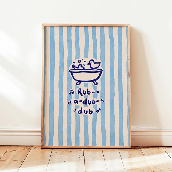 Rub A Dub Bathtub Blue Bathroom Minimalist Washroom Wall Decor Design1 Unframed Paper Print
