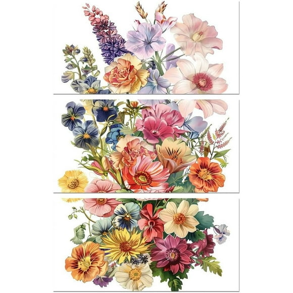 Rub on Floral Transfer Decals for Furniture Crafts 6"x12" 3Pcs Waterproof UV Transfer Decals Sticker for Dresser Glass Porcelain Paper Wood Decor(Vintage Flowers)