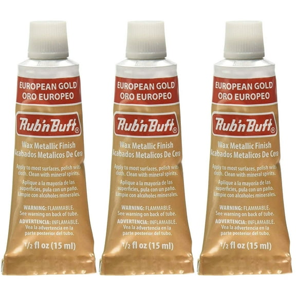 Rub N Buff Wax Metallic Finish, European Gold, 0.5-Fluid Ounce, Gold, Metallic Finish, 3-Pack