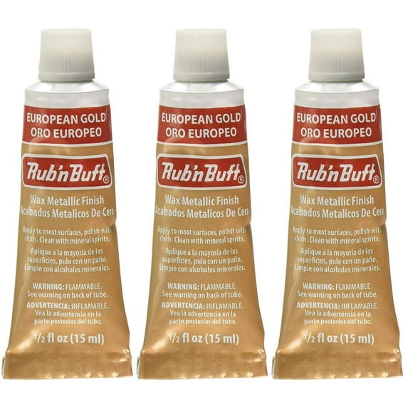 Rub N Buff Wax Metallic Finish, European Gold, 0.5-Fluid Ounce, Gold, Metallic Finish, 3-Pack