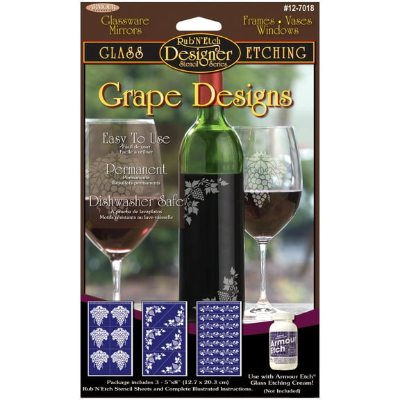 Rub 'N' Etch Designer Stencils 5"X8" 3/Pkg-Grape Designs