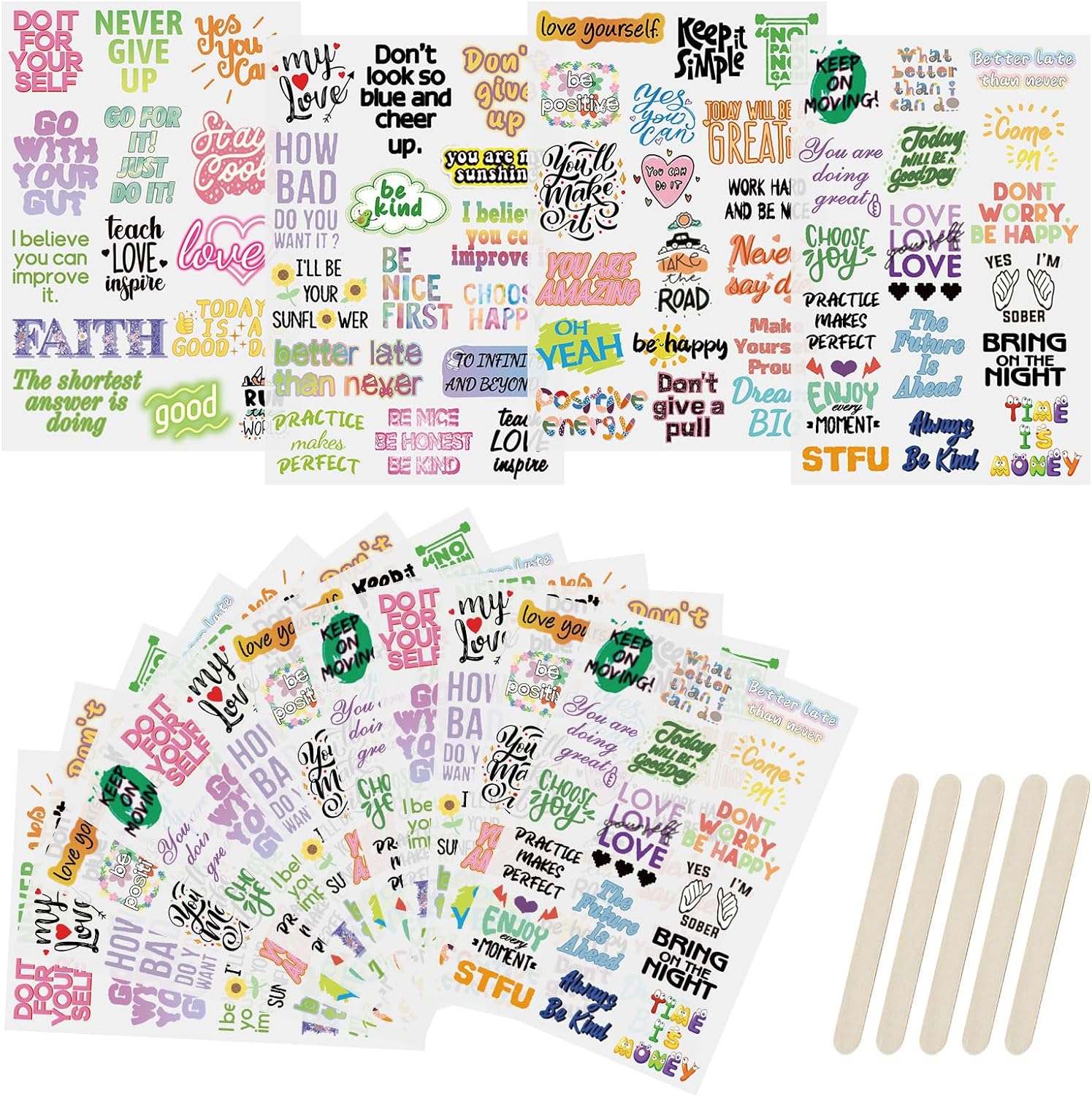 Rub On Transfer Stickers, 16 Sheets 4 Styles Inspirational Words