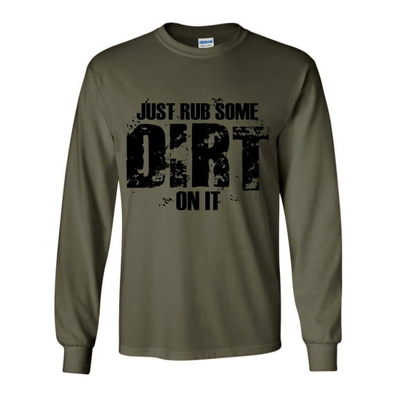 Rub Some Dirt On It Mens Long Sleeve American Flag T-shirt Graphic Tee-Military-large