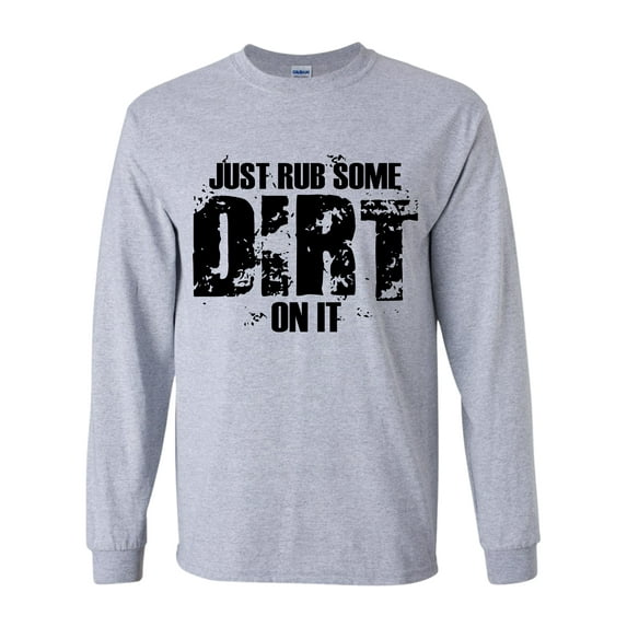 Rub Some Dirt On It Mens Long Sleeve American Flag T-shirt Graphic Tee-Sports Grey-5xl