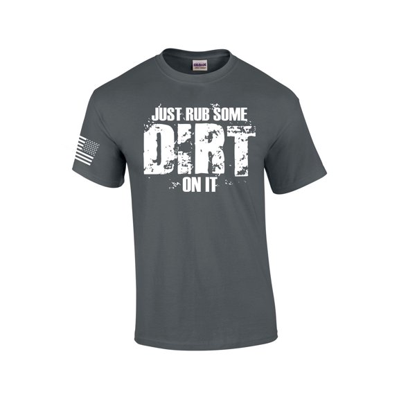 Rub Some Dirt On It Mens Short Sleeve American Flag T-shirt Graphic Tee-Charcoal-medium