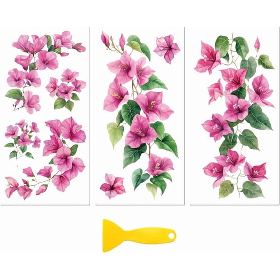 Rub on Transfer Decal Sticker DIY for Furniture Craft Decor 6"x12" Pink Flower Vine 3Pcs Waterproof UV DTF Transfer DIY for Drawer Dresser Glass Porcelain Wood Plastic