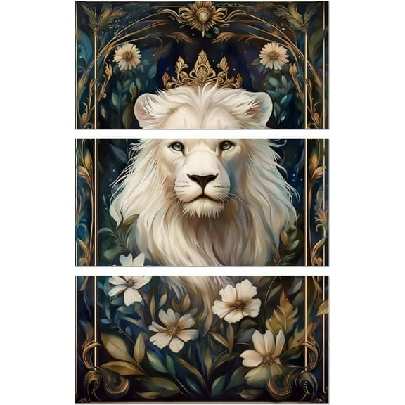 Rub on Transfer Decal Sticker for DIY Furniture Craft Decor 6"x12" Retro Lion with Flower Border 3Pcs Waterproof UV DTF Transfer for DIY Drawer Dresser Glass Porcelain Wood Plastic Window