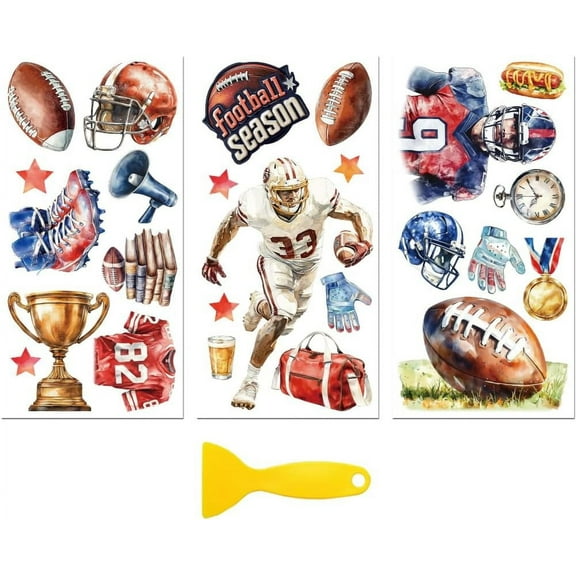Rub on Transfer Decal Sticker for Furniture Craft Decor 6"x12" American Football and Rugby 3Pcs Waterproof UV DTF Transfer for Drawer Dresser Glass Porcelain Wood Plastic Window Multi-color