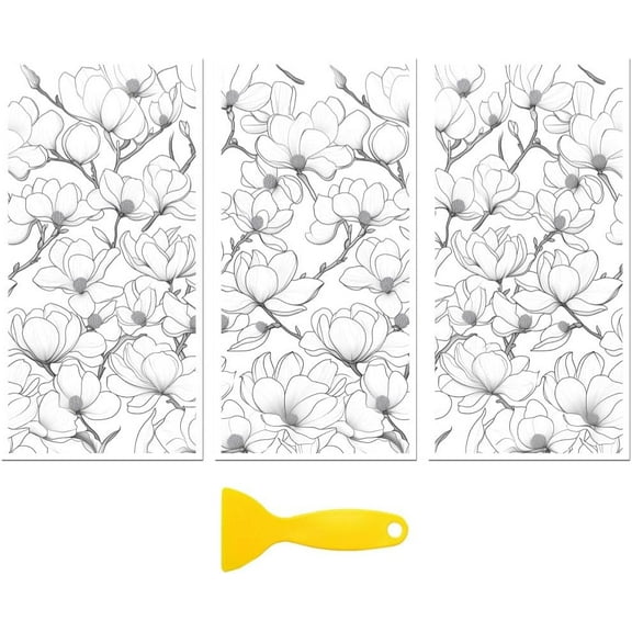 Rub on Transfer Decal Sticker for Furniture Craft Decor 6"x12" Black and White Magnolia 3Pcs Waterproof UV DTF Transfer for Drawer Dresser Glass Porcelain Wood Plastic Window