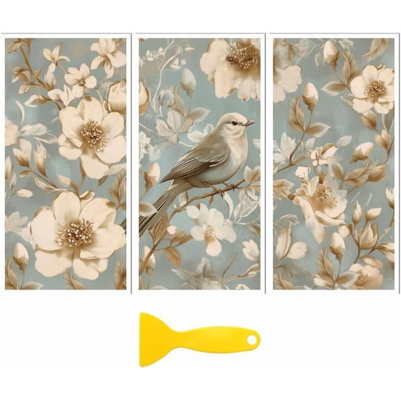 Rub on Transfer Decal Sticker for Furniture Craft Decor 6"x12" Blue Foil Bird 3Pcs Waterproof UV DTF Transfer for Drawer Dresser Glass Porcelain Wood Plastic