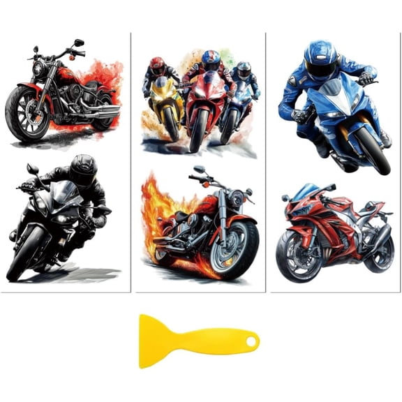 Rub on Transfer Decal Sticker for Furniture Craft Decor 6"x12" Cool Motorcycle 3Pcs Waterproof UV DTF Transfer for Drawer Dresser Glass Porcelain Wood Plastic