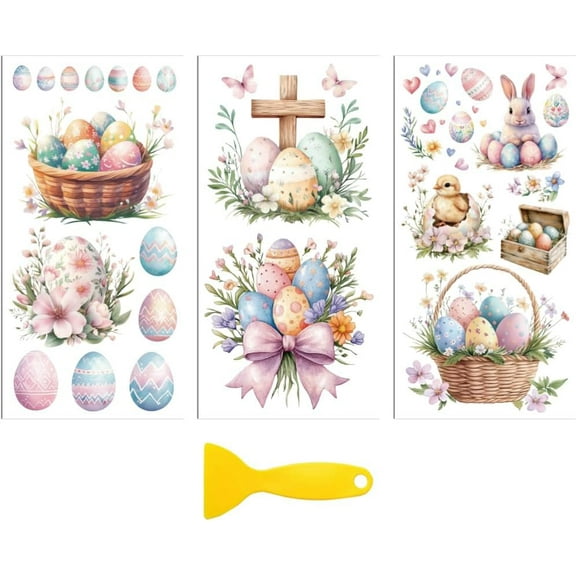 Rub on Transfer Decal Sticker for Furniture Craft Decor 6"x12" Easter Eggs for Drawer Dresser Glass Porcelain Wood Plastic Window 3Pcs Waterproof UV DTF Transfer