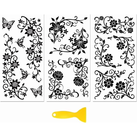 Rub on Transfer Decal Sticker for Furniture Craft Decor 6"x12" Flower Branches Corners 3Pcs Waterproof UV DTF Transfer for Drawer Dresser Glass Porcelain Wood Plastic Colorful