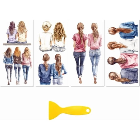 Rub on Transfer Decal Sticker for Furniture Craft Decor 6"x12" Girl's Back(Best Friend) with Scraper 4Pcs Waterproof UV DTF Transfer for Drawer Dresser Glass Porcelain Wood Plastic Window