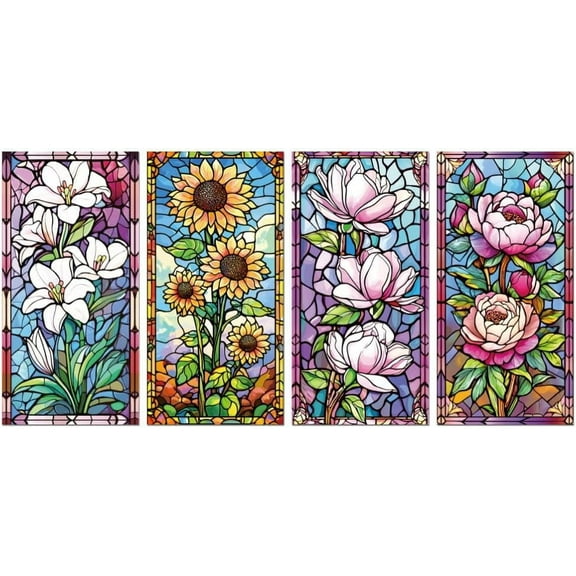 Rub on Transfer Decal Sticker for Furniture Craft Decor 6"x12" Glass Flowers 4Pcs Waterproof UV DTF Transfer for Drawer Dresser Glass Porcelain Wood Plastic Window diy