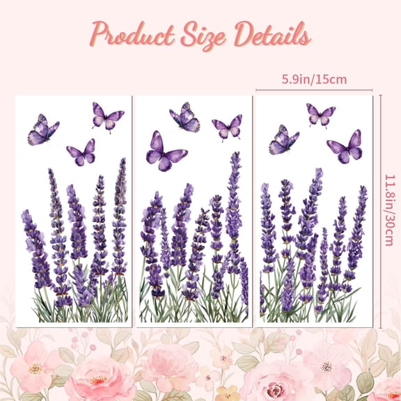 Rub on Transfer Decal Sticker for Furniture Craft Decor 6"x12" Lavender Bush 3Pcs Waterproof UV DTF Transfer for Drawer Dresser Glass Porcelain Wood Plastic