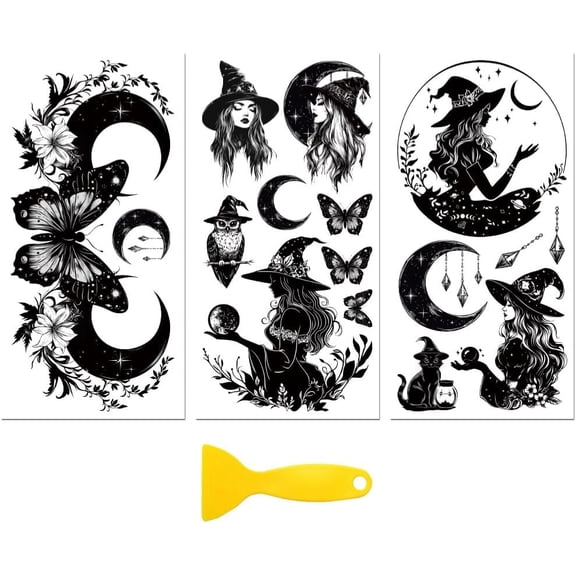 Rub on Transfer Decal Sticker for Furniture Craft Decor 6"x12" The Moon and The Witch 3Pcs Waterproof UV DTF Transfer for Drawer Dresser Glass Porcelain Wood Plastic Window