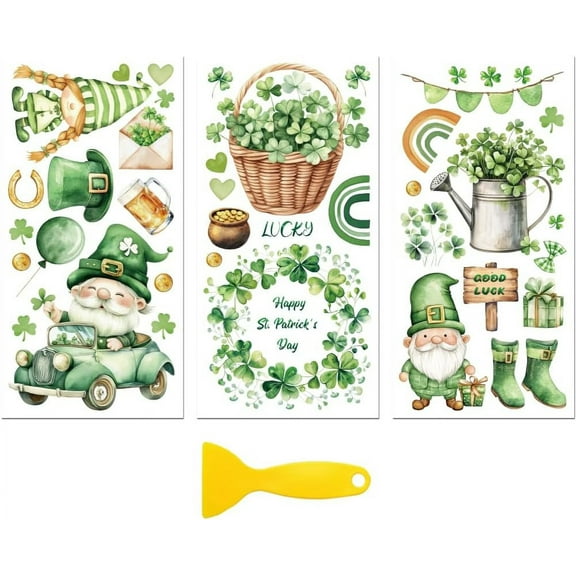 Rub on Transfer Decal Sticker for Furniture Craft Decor 6"x12" St.Patrick's Day with Gnome and Clover 3Pcs Waterproof UV DTF Transfer for Drawer Dresser Glass Porcelain Wood Plastic Window