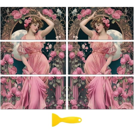 Rub on Transfer Decal Sticker for Furniture Craft Decor 6"x12" Victorian Lady with Flower 6Pcs Waterproof UV DTF Transfer for Drawer Dresser Glass Porcelain Wood Plastic Window