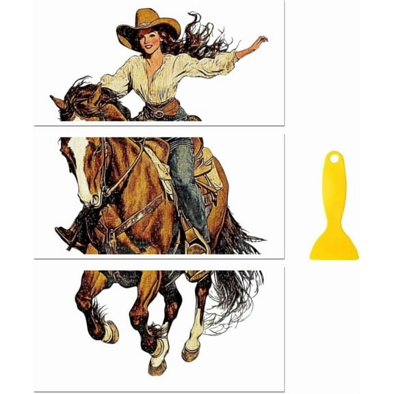 Rub on Transfer Decal Sticker for Furniture Craft Decor 6"x12" Vintage Cowgirl and Horse 3Pcs Waterproof UV DTF Transfer for Drawer Dresser Glass Porcelain Wood Plastic Window for diy