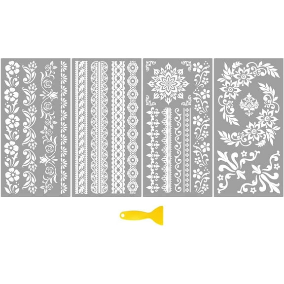 Rub on Transfer Decal Sticker for Furniture Craft Decor 6"x12" White Lace 4Pcs Waterproof UV DTF Transfer for Drawer Dresser Glass Porcelain Wood Plastic