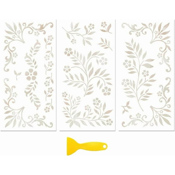 Rub on Transfer Decal Sticker for Furniture Craft Decor 6"x12" White Leaves and Small Flowers 3Pcs Waterproof UV DTF Transfer for Drawer Dresser Glass Porcelain Wood Plastic Window