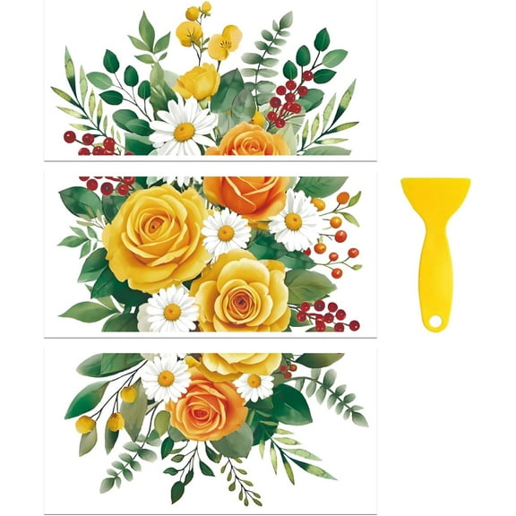 Rub on Transfer Decal Sticker for Furniture Craft Decor 6"x12" Yellow Big Flower 3Pcs Waterproof UV DTF Transfer for Drawer Dresser Glass Porcelain Wood Plastic Colorful