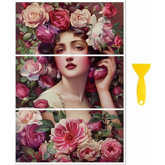 Rub on Transfer Decal Sticker for Furniture Craft Decor 6x12 Woman and Flower 3Pcs Waterproof UV DTF Transfer for Drawer Dresser Glass Porcelain Wood Plastic Mixed Color