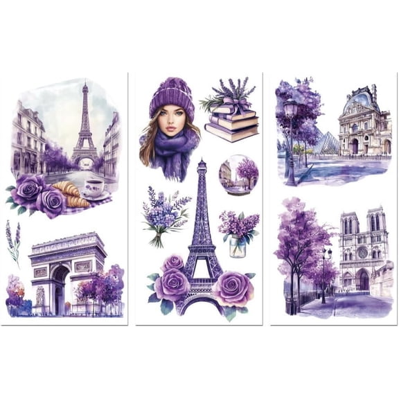 Rub on Transfer Decals DIY for Furniture Crafts Decor 6"x12" Paris Flower Scene 3Pcs Waterproof UV DTF Transfer Sticker DIY for Lingerie Chests Drawer Dresser Glass Porcelain Wood Plastic