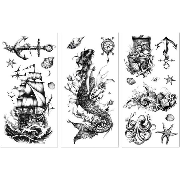 Rub on Transfer Decals for Furniture Crafts 6"x12" 3Pcs Vintage Mermaid Waterproof UV DTF Transfer Decals Sticker for Dresser Lingerie Chests Drawer Glass Porcelain Wood White