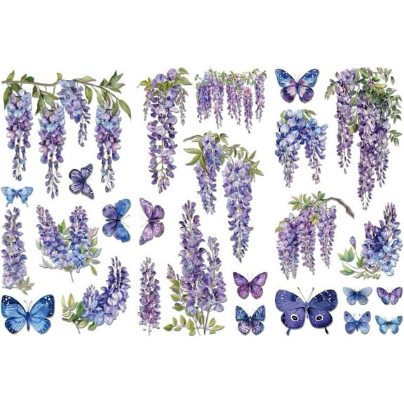 Rub on Transfer Decals for Furniture Crafts 6"x12" 3Pcs Waterproof UV Transfer Decals Sticker for Dresser Glass Porcelain Paper Wood Decor(Wisteria and Butterfly)