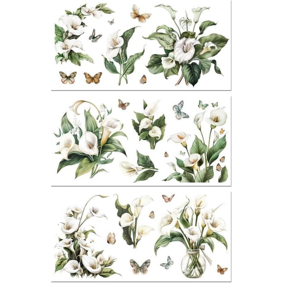 Rub on Transfer Decals for Furniture Crafts 6"x12" 3Pcs White Calla Lily Flower Waterproof UV DTF Transfer Decals Sticker for Dresser Lingerie Chests Drawer Glass Porcelain Wood diy Flower