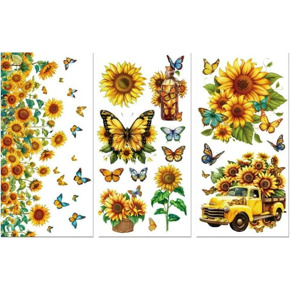 Rub on Transfer Decals for Furniture Crafts Decor 6"x12" 3Pcs Butterfly and Sunflower Waterproof UV DTF Transfer Decals for Dresser Lingerie Chests Drawer Glass Porcelain Wood Plastic