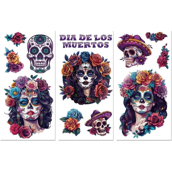 Rub on Transfer Decals for Furniture Crafts Decor 6"x12" 3Pcs Lady Waterproof UV DTF Transfer Sticker for Day of The Dead Dresser Lingerie Chests Drawer Glass Porcelain Wood Gold