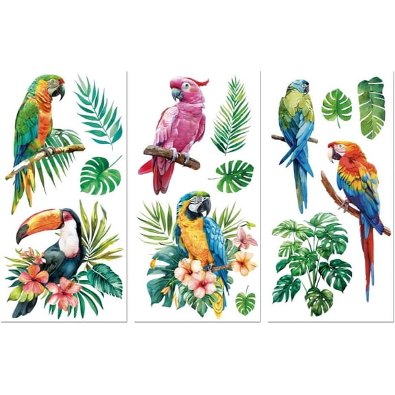 Rub on Transfer Decals for Furniture Crafts Decor 6"x12" 3Pcs Tropical Raninforest Birds Waterproof UV DTF Transfer Sticker for Dresser Lingerie Chests Drawer Glass Porcelain Wood Plastic Mixed Color
