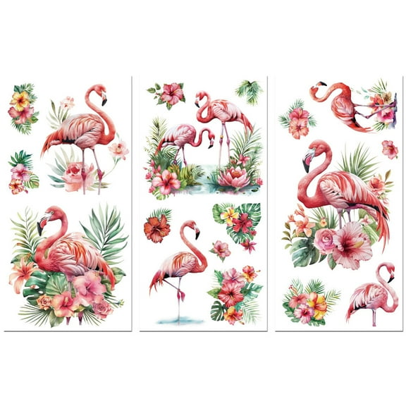 Rub on Transfer Decals for Furniture Crafts Decor 6"x12" 3pcs Tropical Flamingo Waterproof UV DTF Transfer Decals Sticker for Dresser Lingerie Chests Drawer Glass Porcelain Wood Plastic Plastic