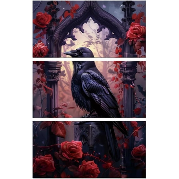 Rub on Transfer Decals for Furniture Crafts Decor 6"x12" Gothic Crow with Roses 3Pcs Waterproof UV DTF Transfer Sticker for Lingerie Chests Drawer Dresser Glass Porcelain Wood Plastic