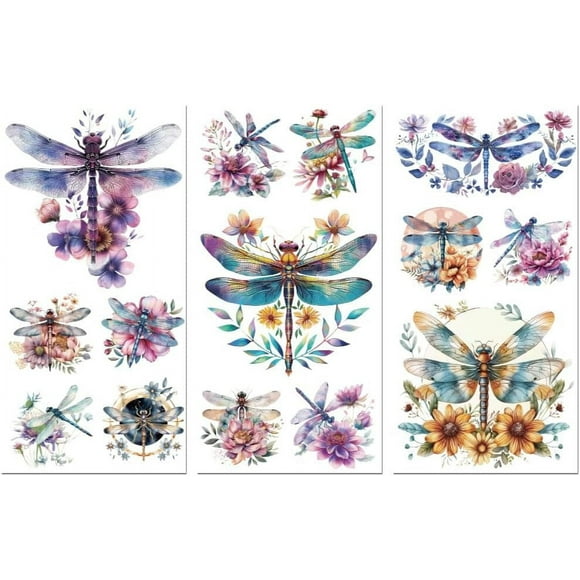 Rub on Transfer Decals for Furniture Crafts Decor Dragonfly 6"x12" 3Pcs Waterproof UV DTF Transfer Decals Sticker for Dresser Lingerie Chests Drawer Glass Porcelain Wood Plastic