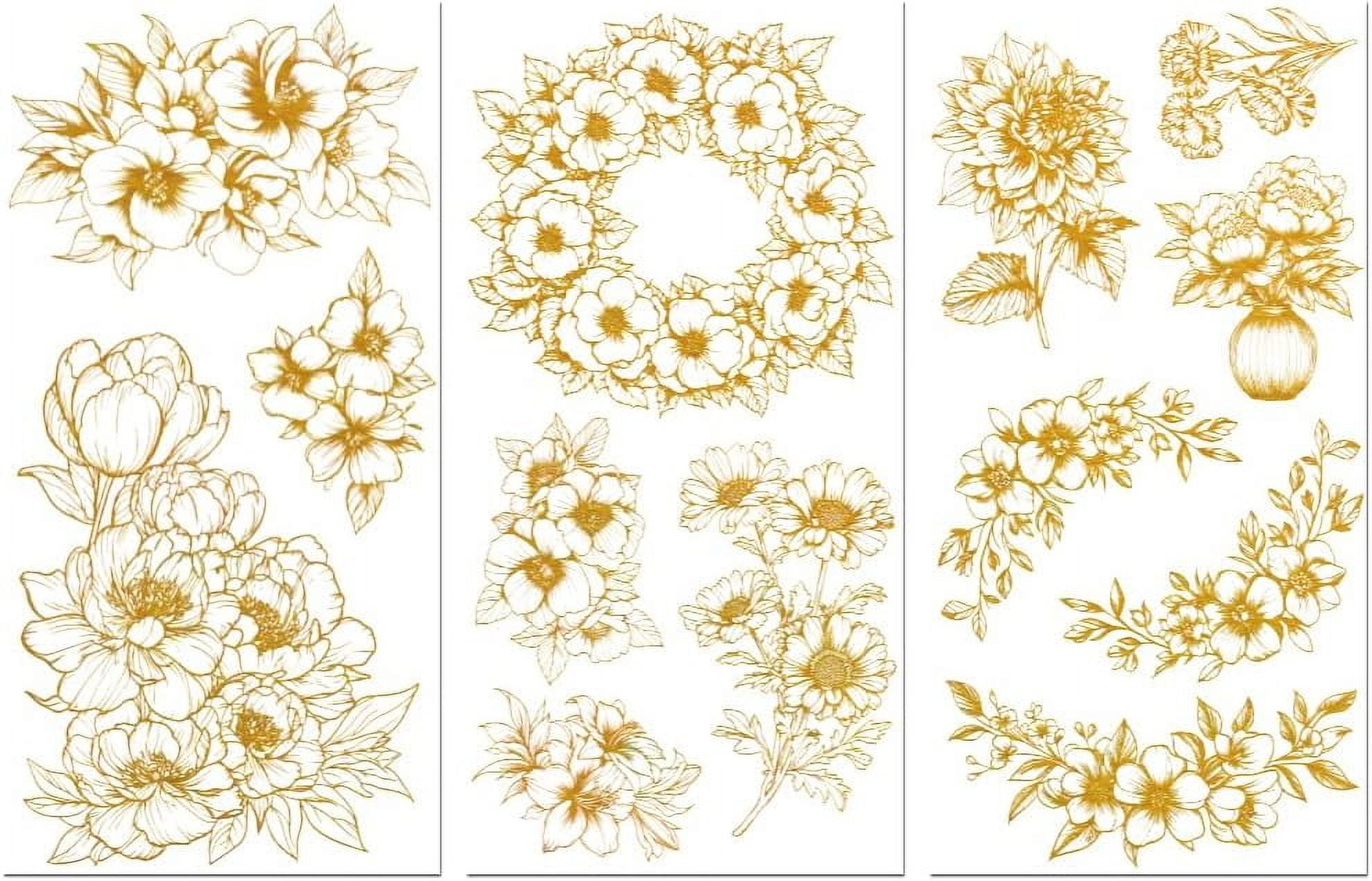 Rub on Transfer Decals for Furniture Crafts Decor Golden Flower ...