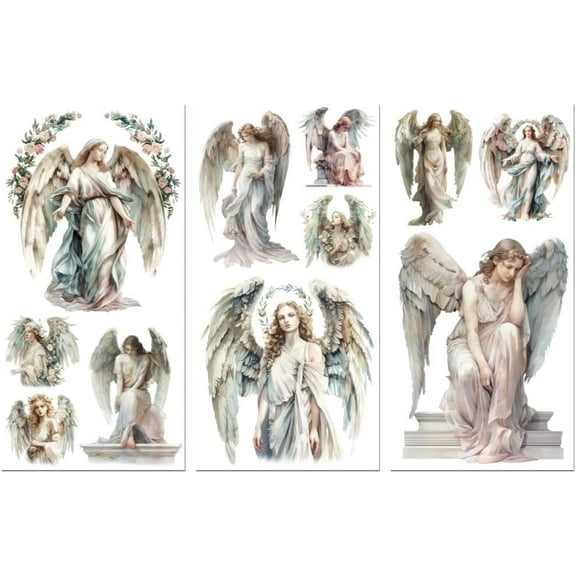 Rub on Transfer Decals for Furniture Crafts Decor Our Lady of Angels 6"x12" 3Pcs Waterproof UV DTF Transfer Decals Sticker for Dresser Lingerie Chests Drawer Glass Porcelain Wood Plastic colorful