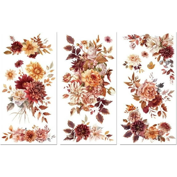 Rub on Transfer Decals for Furniture Crafts Flowers Corner 6"x12" 3Pcs Waterproof UV DTF Transfer Decals Sticker for Dresser Lingerie Chests Drawer Glass Porcelain Wood Plastic