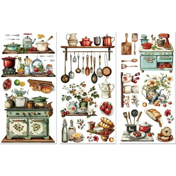 Rub on Transfer Decals for Furniture Crafts Kitchen Refrigerator Cooking Bench Restaurant Decor 6"x12" Dinnerware 3Pcs Waterproof UV Transfer Decals Sticker for Glass Porcelain Wood Plastic