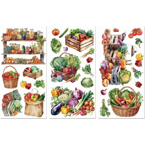 Rub on Transfer Decals for Furniture Crafts Kitchen Refrigerator Decor Restaurant 6"x12" Vegetable 3Pcs Waterproof UV Transfer Decals Sticker for Dresser Glass Porcelain Wood Plastic
