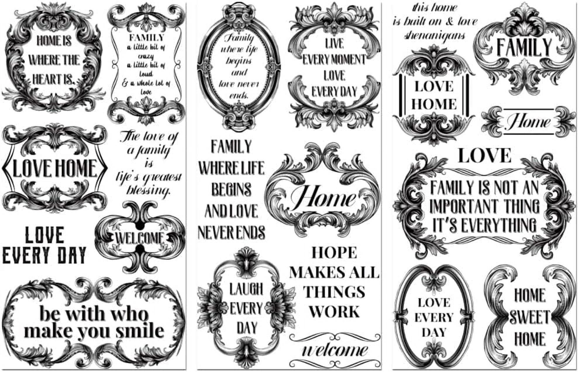 Rub on Transfer Decals for Furniture Crafts Letter 6"x12" 3Pcs Ornamental Family Warm Words Waterproof UV Transfer Sticker for Dresser Glass Porcelain Wood Decor