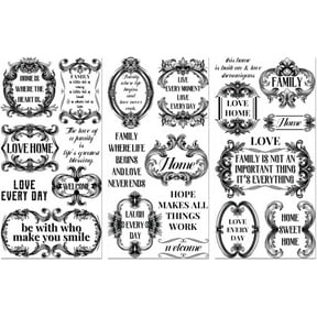 Rub on Transfer Decals for Furniture Crafts Letter 6"x12" 3Pcs Waterproof UV Transfer Sticker for Dresser Glass Porcelain Paper Wood Decor (Ornamental Family Warm Words)